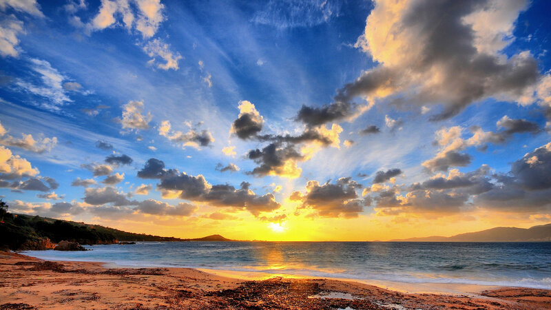 Sunset over Ocean Beach — Blue, Dramatic, Photograph, Clouds, Sea