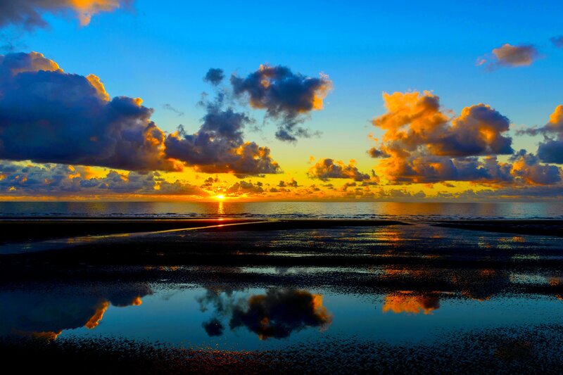 Sunset over Ocean Beach — Blue, Dramatic, Photograph, Clouds