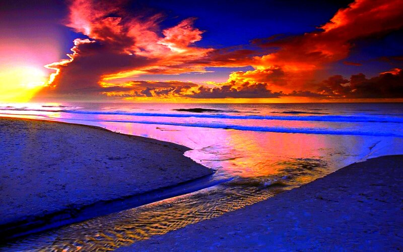 Sunset over Ocean Beach — Blue, Dramatic, Photograph, Sand