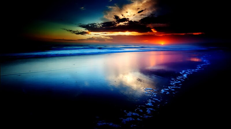 Sunset over Ocean Beach — Blue, Dramatic, Photograph, Sky, Clouds, Orange
