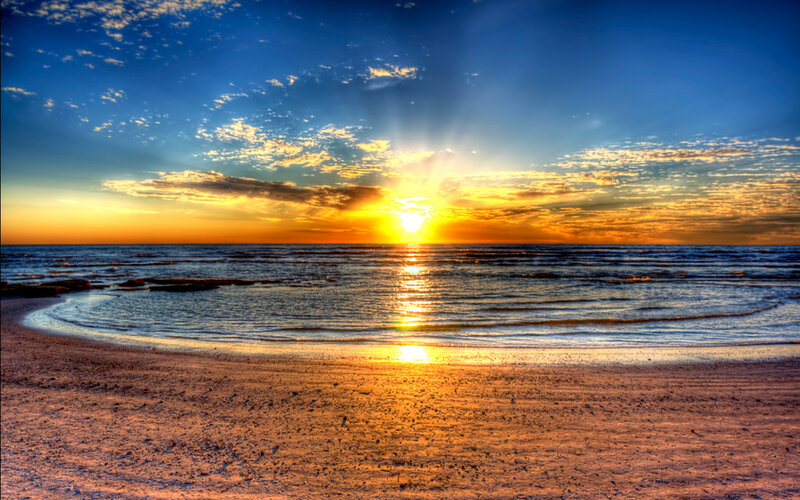 Sunset over Ocean Beach — Blue, Dramatic, Photograph, Sky, Sand