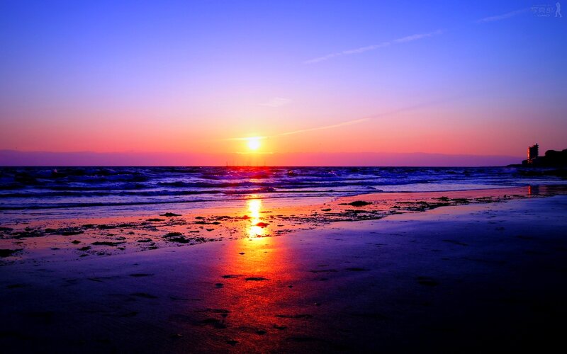 Sunset over Ocean Beach — Blue, Serene, Photograph, Sky