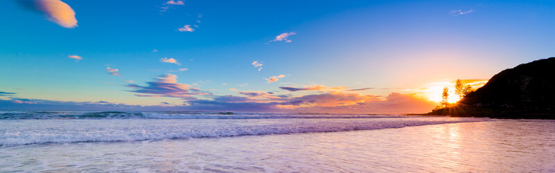 Sunset over Ocean Beach — Blue, Serene, Photograph, Sun, Waves