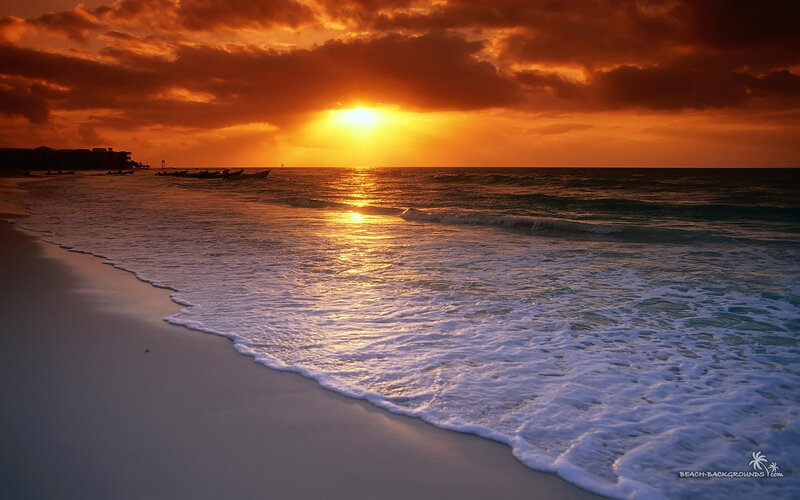 Sunset over Ocean Beach — Orange, Dramatic, Photograph, Clouds, Boats