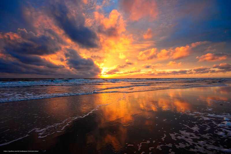 Sunset over Ocean Beach — Orange, Dramatic, Photograph, Clouds, Ocean Waves