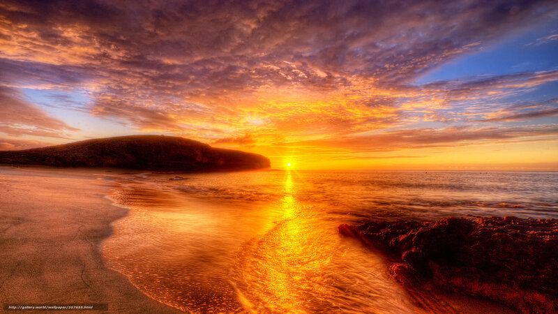 Sunset over Ocean Beach — Orange, Dramatic, Photograph, Clouds, Sea, Sand