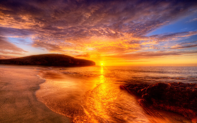 Sunset over Ocean Beach — Orange, Dramatic, Photograph, Clouds