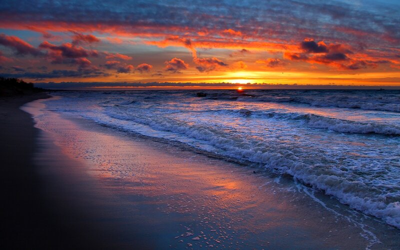 Sunset over Ocean Beach — Orange, Dramatic, Photograph, Sky