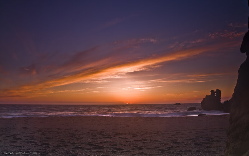 Sunset over Ocean Beach — Orange, Serene, Photograph, Rocks, Sky