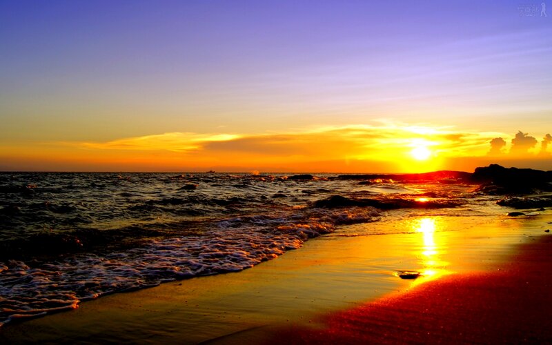 Sunset over Ocean Beach — Orange, Serene, Photograph, Sand, Sky