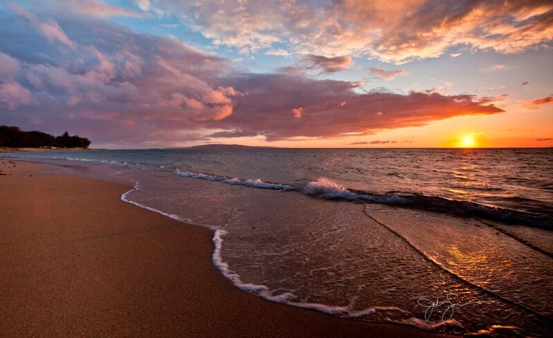 Sunset over Ocean Beach — Orange, Serene, Photograph, Sand