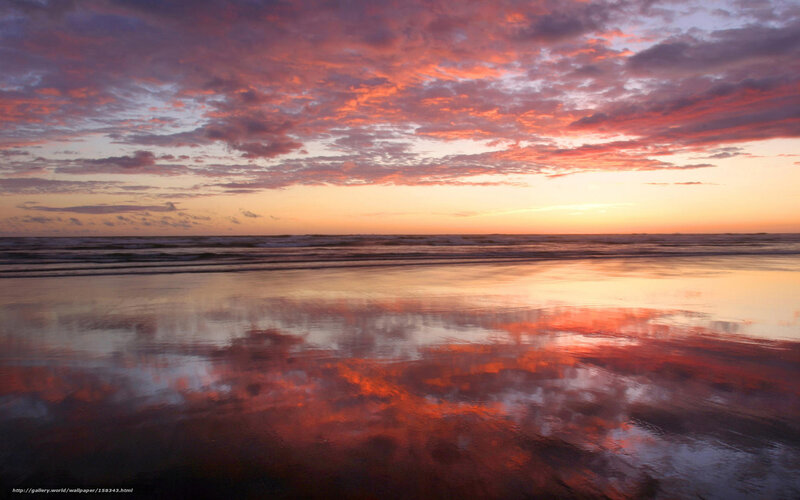 Sunset over Ocean Beach — Orange, Serene, Photograph, Sky, Clouds