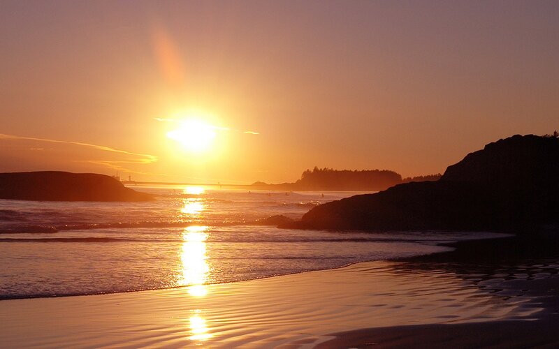 Sunset over Ocean Beach — Orange, Serene, Photograph, Sun, Rocks