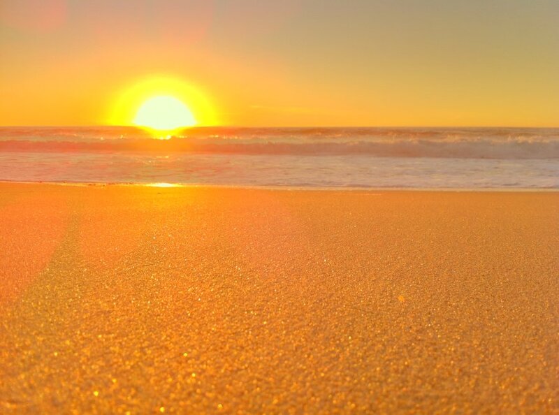 Sunset over Ocean Beach — Orange, Serene, Photograph, Sun, Sand