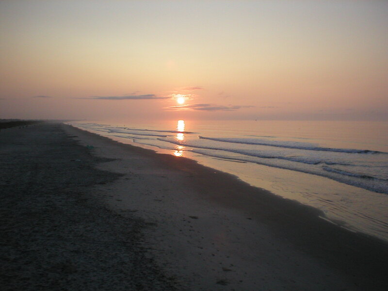 Sunset over Ocean Beach — Orange, Serene, Photograph, Sun, Waves