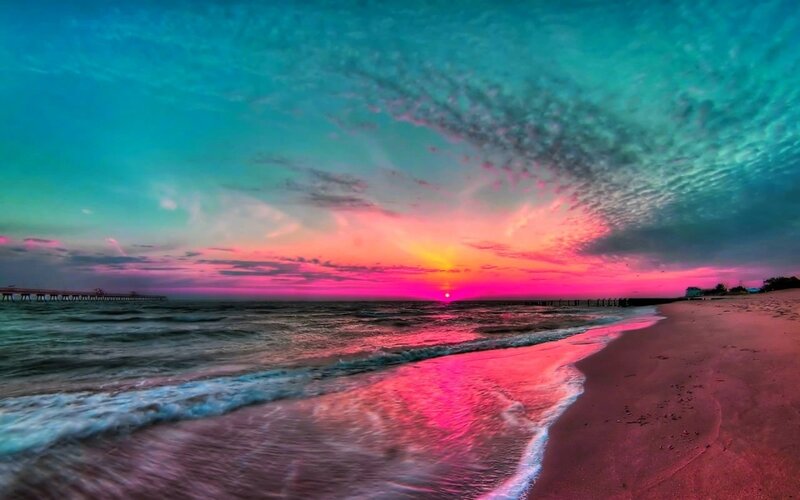 Sunset over Ocean Beach — Pink, Dramatic, Photograph