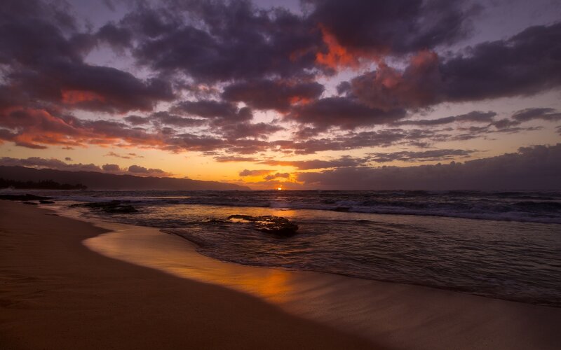 Sunset over Ocean Beach — Purple, Dramatic, Photograph, Clouds