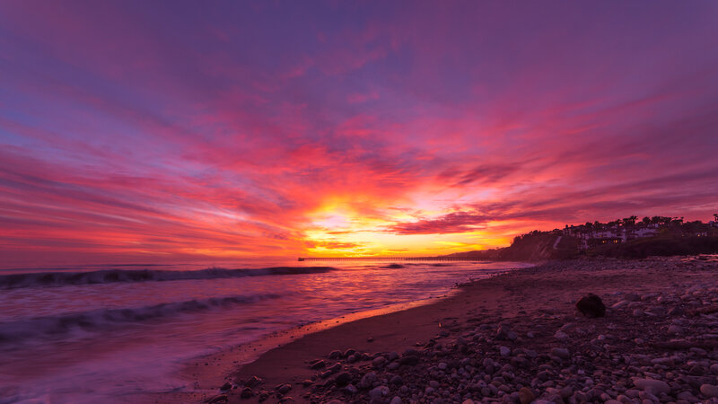 Sunset over Ocean Beach — Purple, Dramatic, Photograph, Pier