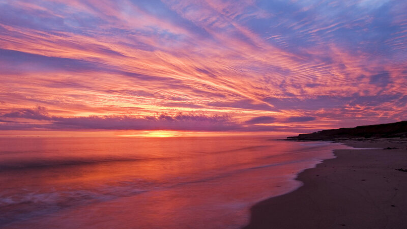 Sunset over Ocean Beach — Purple, Dramatic, Photograph, Sky
