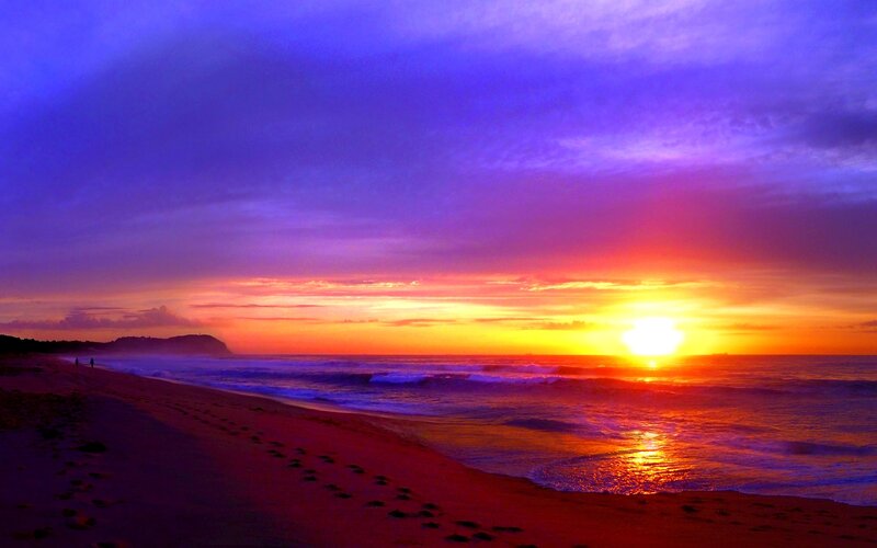 Sunset over Ocean Beach — Purple, Dramatic, Photograph, Sun
