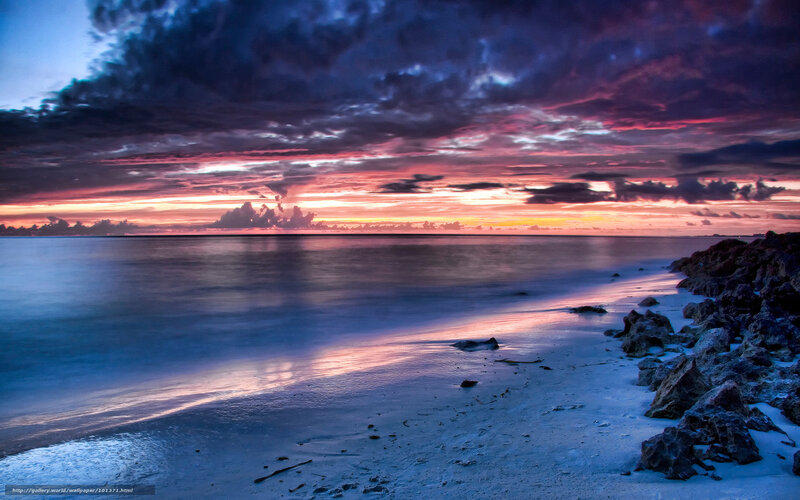 Sunset over Ocean Beach — Purple, Dramatic, Photograph