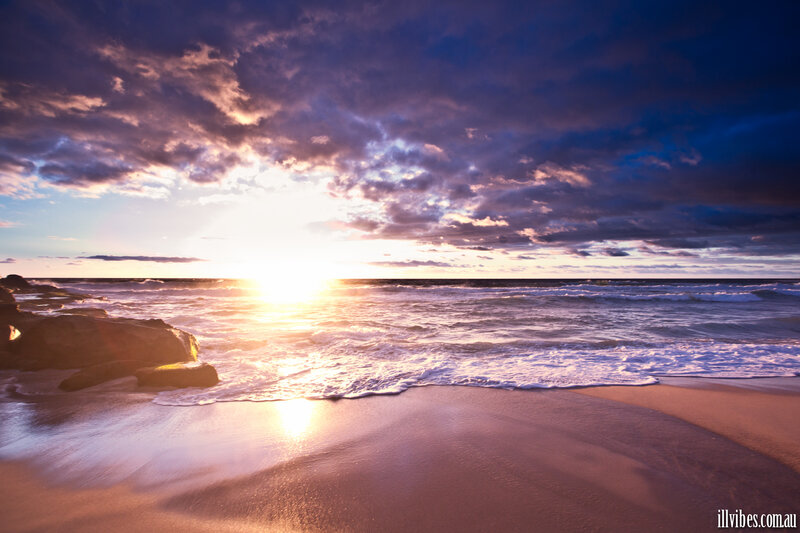 Sunset over Ocean Beach — Purple, Dramatic
