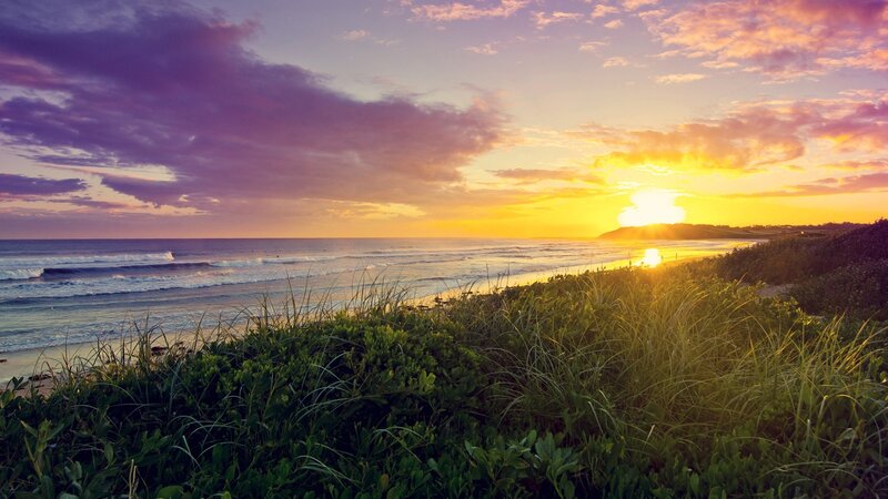 Sunset over Ocean Beach — Purple, Serene, Photograph, Sky