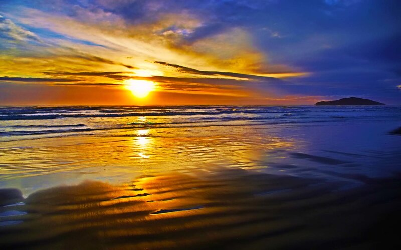 Sunset over Ocean Beach — Yellow, Dramatic, Photograph, Sky