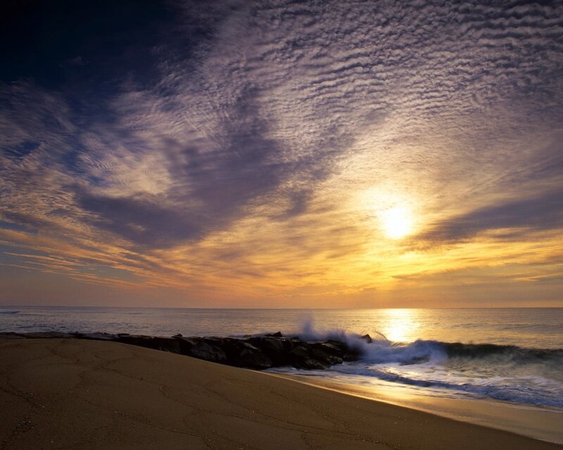 Sunset over Ocean Beach — Yellow, Dramatic, Photograph