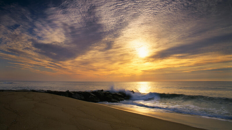 Sunset over Ocean Beach — Yellow, Serene, Photograph