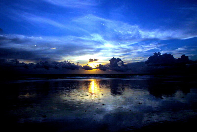 Sunset over Ocean — Blue, Dramatic, Photograph, Clouds, Beach, Sun