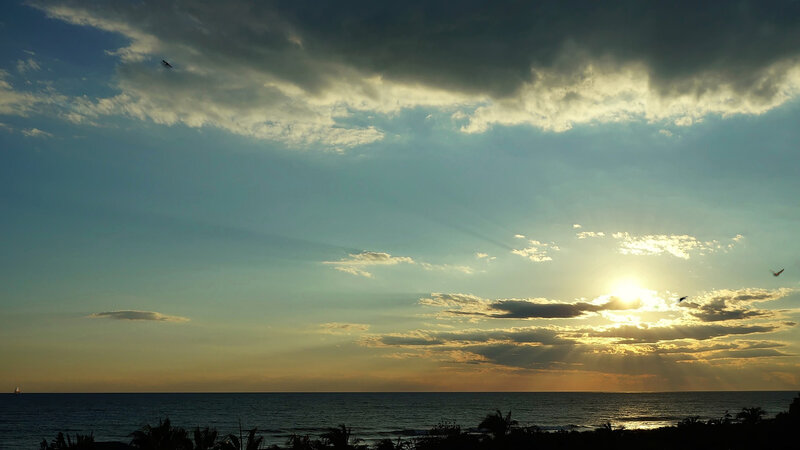 Sunset over Ocean — Blue, Dramatic, Photograph, Clouds, Birds