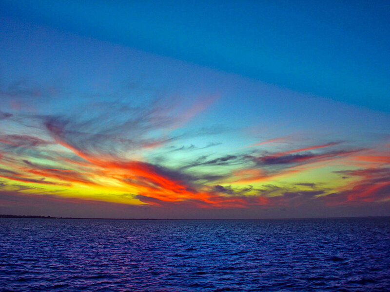 Sunset over Ocean — Blue, Dramatic, Photograph, Clouds, Sky, Water