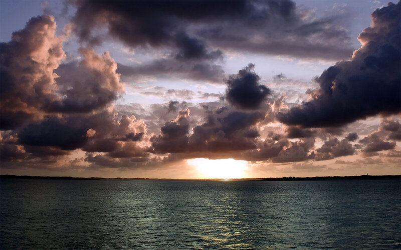 Sunset over Ocean — Blue, Dramatic, Photograph, Clouds