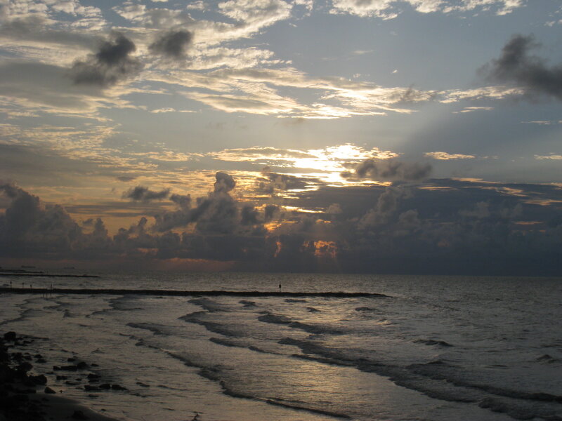 Sunset over Ocean — Blue, Dramatic, Photograph, Clouds, Waves, Beach