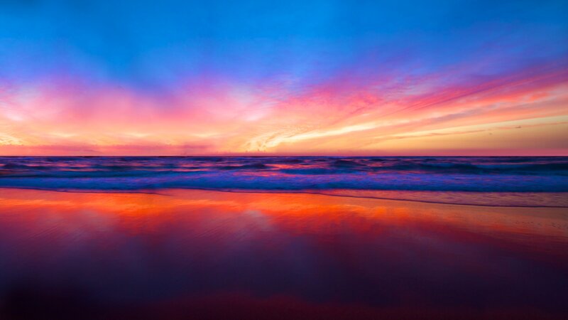 Sunset over Ocean — Blue, Dramatic, Photograph, Sky, Beach