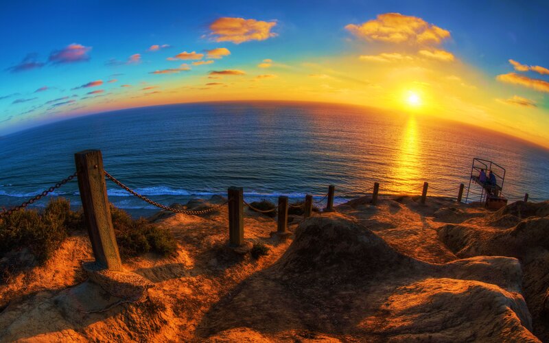 Sunset over Ocean — Blue, Dramatic, Photograph, Sky, Rocks