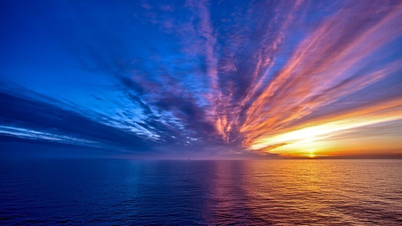 Sunset over Ocean — Blue, Dramatic, Photograph, Sky