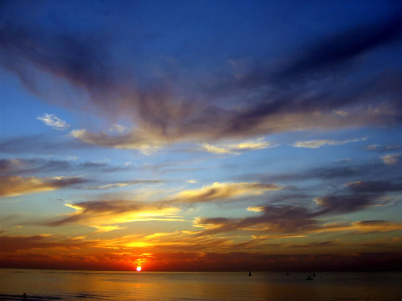 Sunset over Ocean — Blue, Dramatic, Photograph, Sun, Clouds
