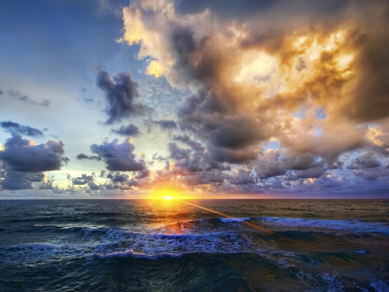 Sunset over Ocean — Blue, Dramatic, Photograph, Sun