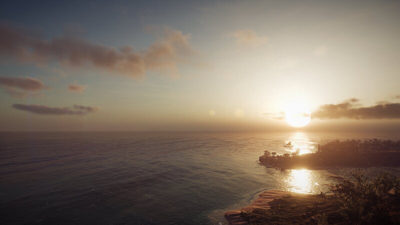 Sunset over Ocean — Blue, Serene, 3d Render, Island