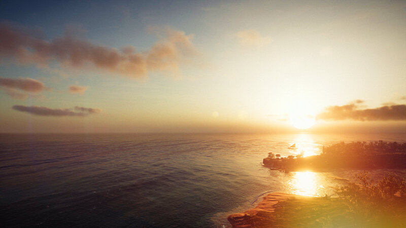Sunset over Ocean — Blue, Serene, 3d Render, Sun