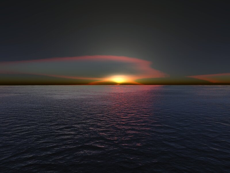 Sunset over Ocean — Blue, Serene, 3d Render