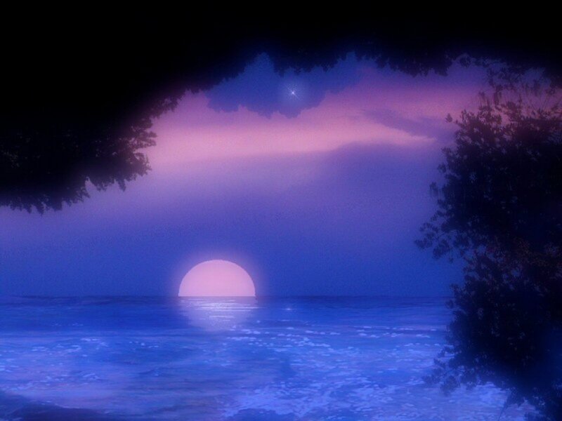 Sunset over Ocean — Blue, Serene, Digital Art