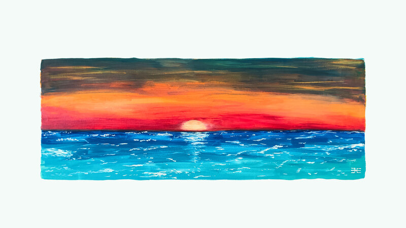Sunset over Ocean — Blue, Serene, Painting, Sun