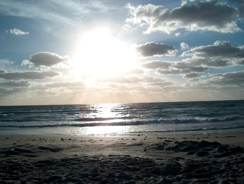 Sunset over Ocean — Blue, Serene, Photograph, Beach, Clouds