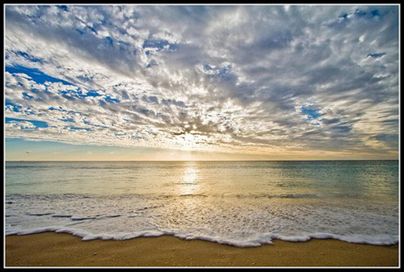 Sunset over Ocean — Blue, Serene, Photograph, Beach
