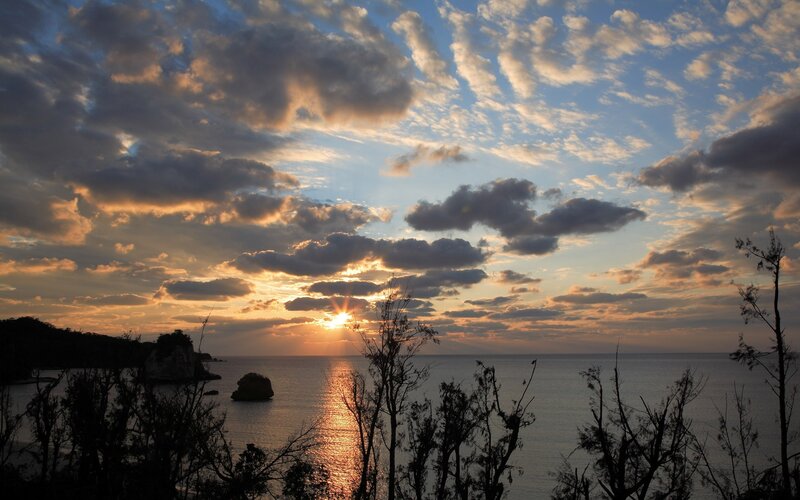 Sunset over Ocean — Blue, Serene, Photograph, Clouds, Sea