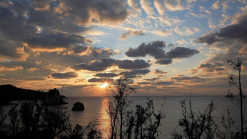 Sunset over Ocean — Blue, Serene, Photograph, Clouds