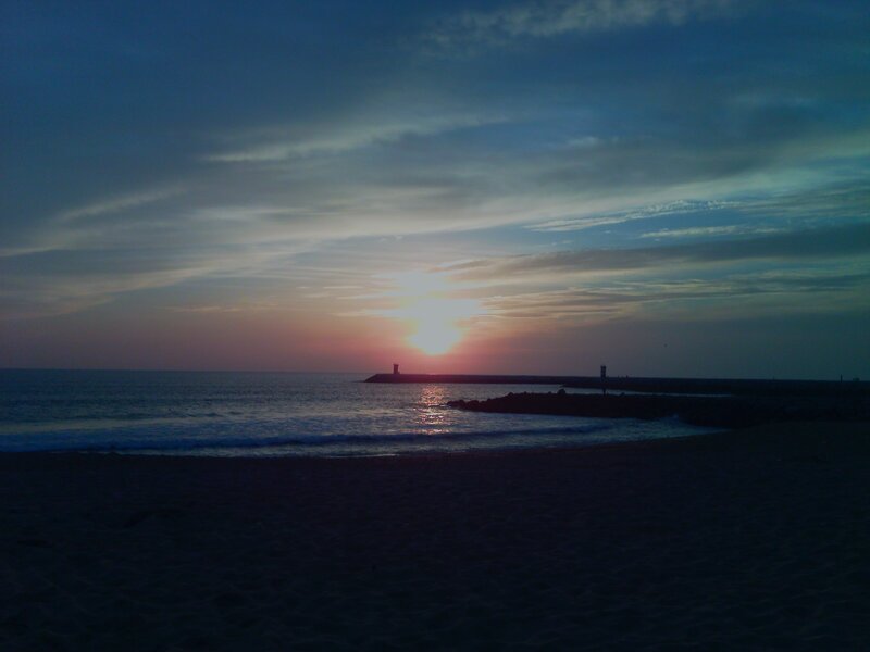 Sunset over Ocean — Blue, Serene, Photograph, Lighthouse